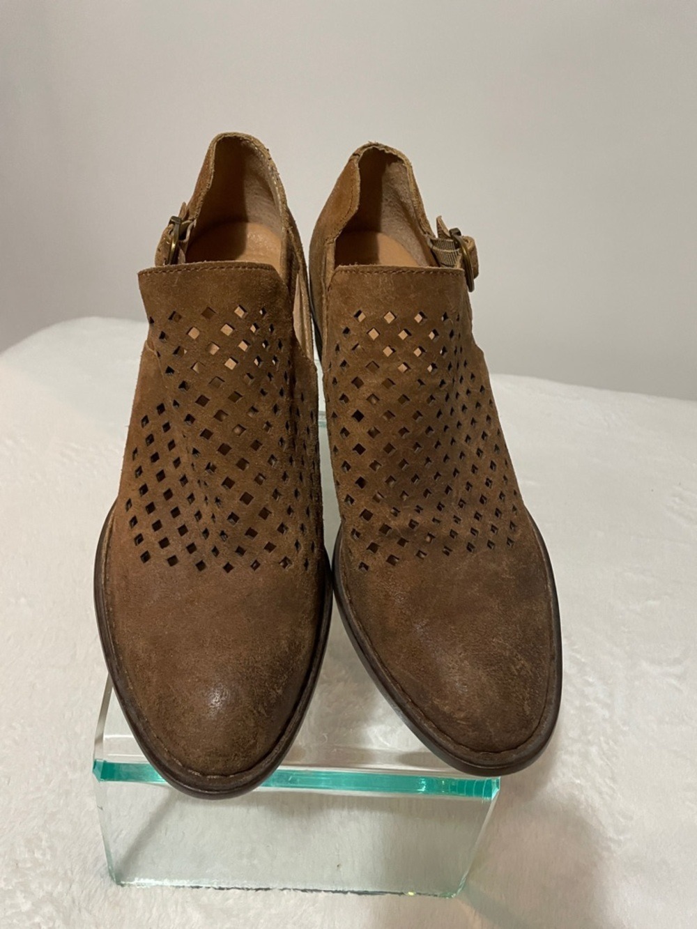 Born Nanna Brown Suede Perforated Cutout Booties Sz 10M - Picture 3 of 12